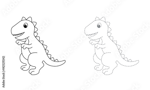 Tracing lines for toddlers. Handwriting practice sheet. Educational children game, printable worksheet for kids with Dinosaur

