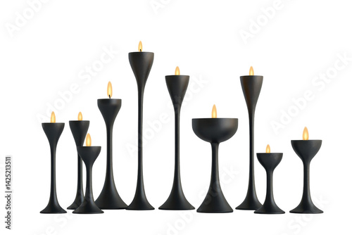 Elegant black candleholders with warm LED flames create a serene ambiance perfect for romantic evenings special occasions or adding a touch on transparent background