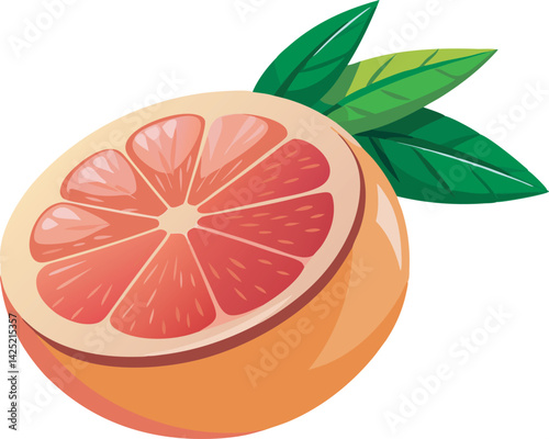 A vibrant, detailed vector art illustration of a beautiful grapefruit, showcasing fresh, juicy slices with bright colors and realistic textures.