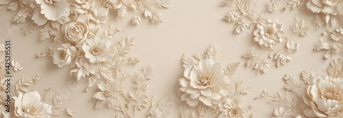 Delicate cream backdrop, intricate floral pattern, elegant design, beautiful, cream