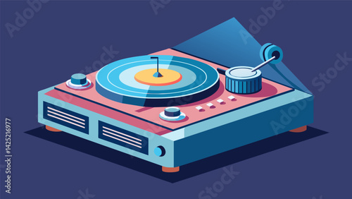 A futuristic rendering of a record player patent design from the 1950s with sleek lines and a spaceaged aesthetic. Vector illustration