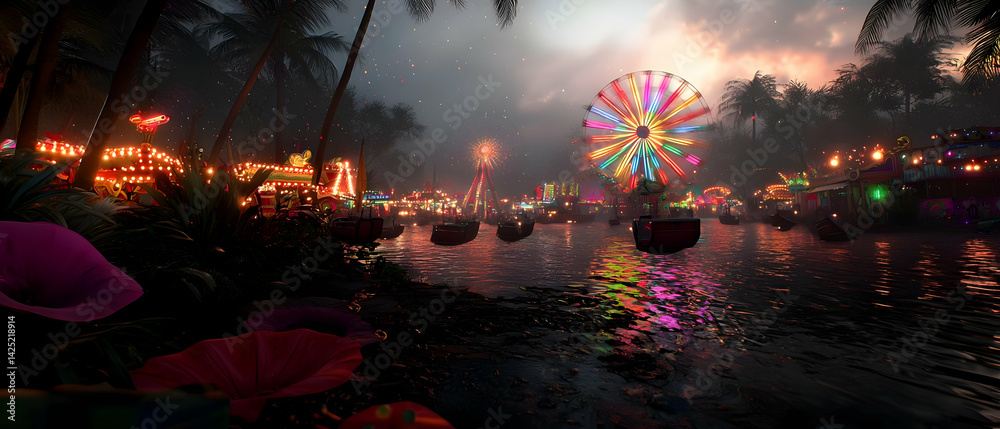 Fototapeta premium Tropical Night Carnival on Water