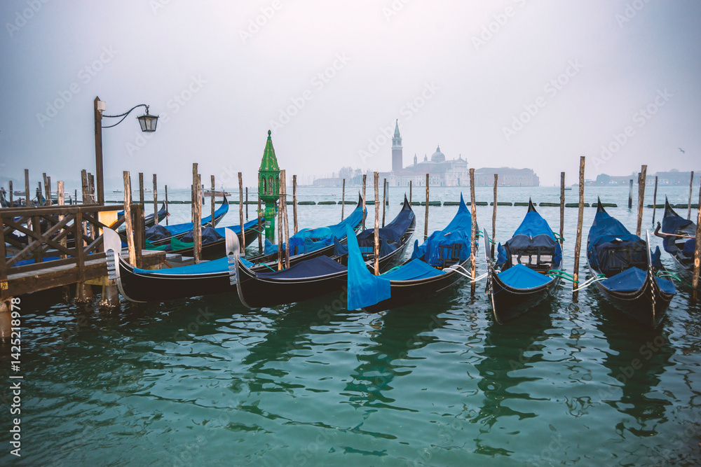 moored gondolas in Venice
