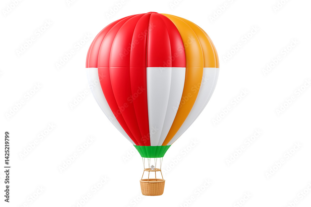 Naklejka premium Isolated Hot Air Balloon Floating with Red Yellow and White Stripes