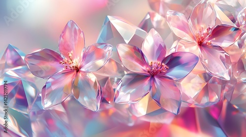 Sparkling Crystal Flowers Pink Gemstone Blooms amongst Prismatic Crystals