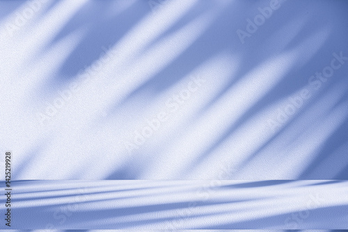Wall interior background, studio and backdrops show products. with soft light shadow from window color blue and white. background for text insertion and presentation of product	
