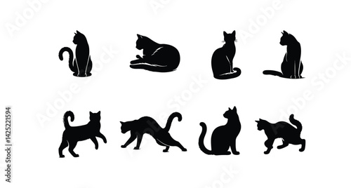 A cat silhouettes pet animals graphics set