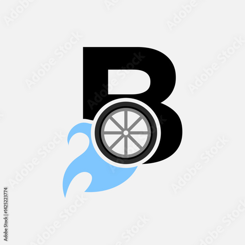 Letter B Car Wheel with fire icon Logo Concept