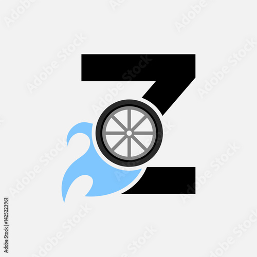 Letter Z Car Wheel with fire icon Logo Concept