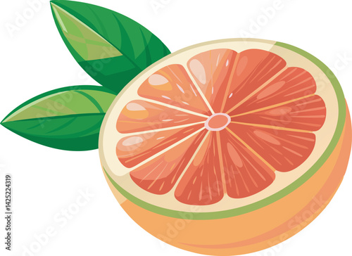 A vibrant, high-quality vector illustration showcasing a beautifully detailed grapefruit with fresh, juicy slices in a bright, artistic style.