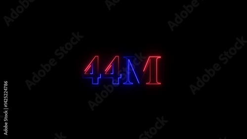 Neon 44M text animation red and blue color on black background. photo