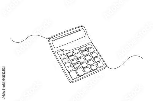 Calculator accounting tool in continuous one line drawing. Single line art illustration of calculator. Editable vector.