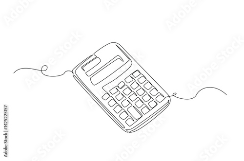 Calculator accounting tool in continuous one line drawing. Single line art illustration of calculator. Editable vector.