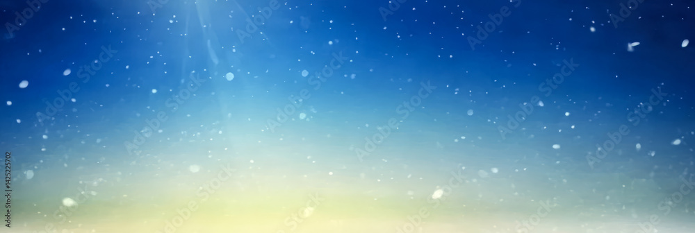Fototapeta premium Snowfall creating a peaceful winter landscape during sunset