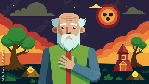 A village elder recounting cautionary tales about the last doomsday device that brought destruction upon their ancestors and warning against ever.