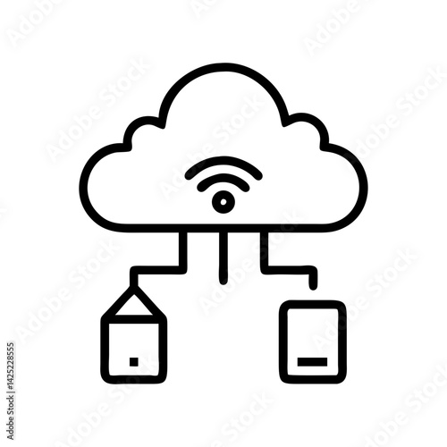 Smart Home Connected to Cloud Icon Design