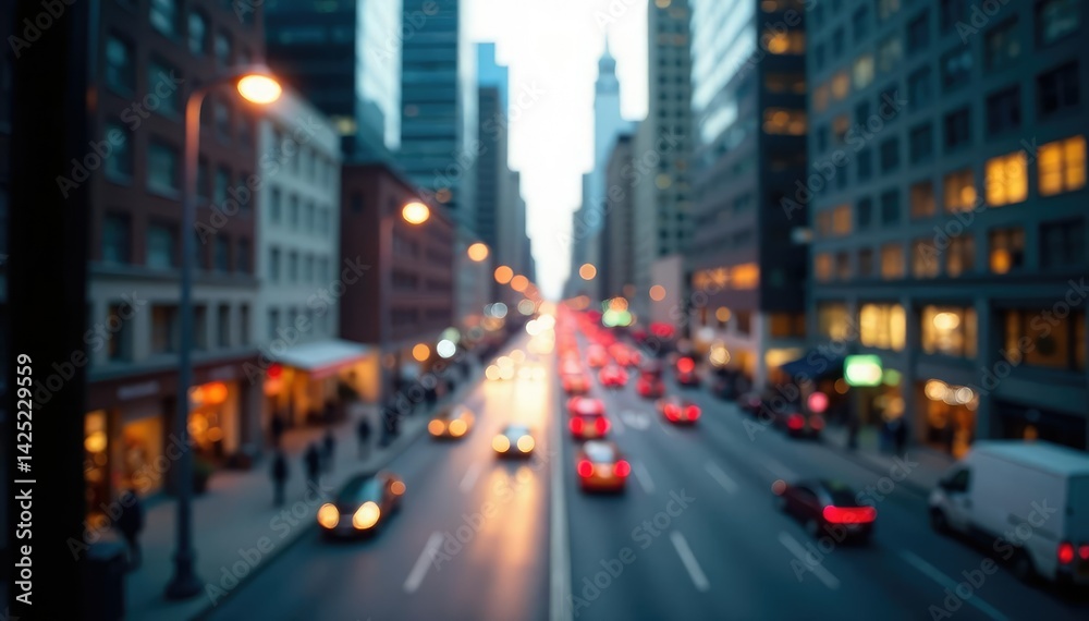 Fototapeta premium Blurred city view from window, computer screen, away, horizon