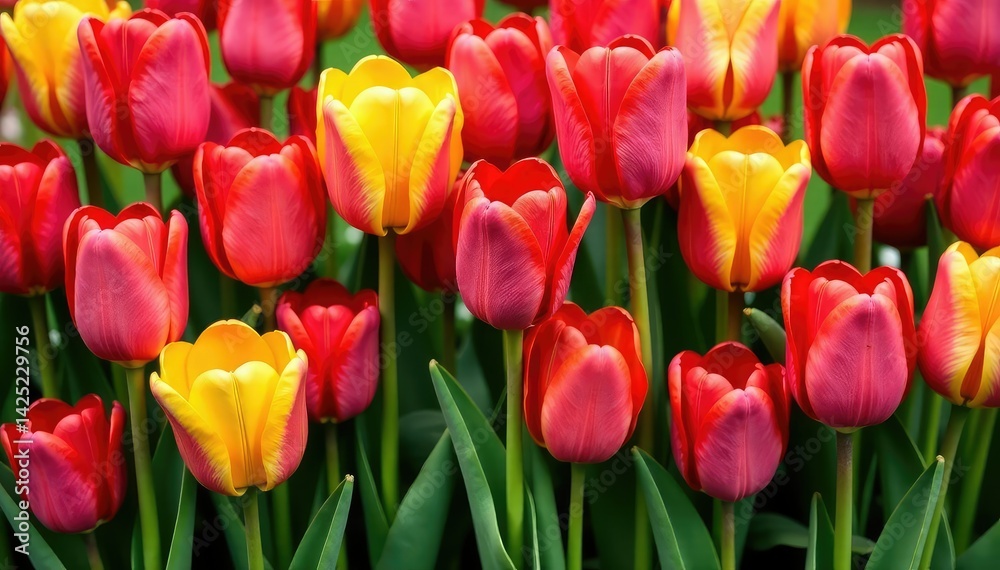 Obraz premium Bold tulips arranged in a square grid, vibrant colors , stylish, graphics, repeating
