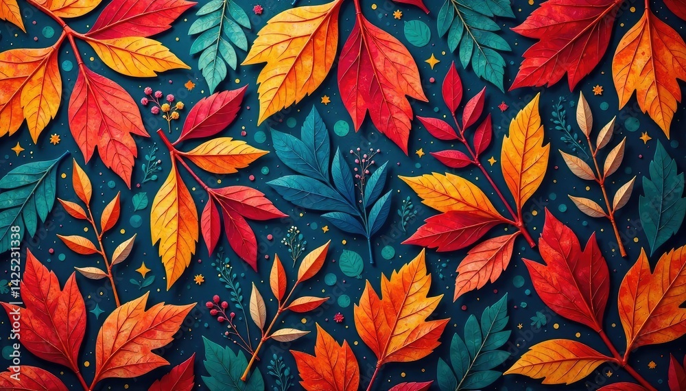 Geometric tapestry pattern with stylized leaves, green, minimal Geometric tapestry pattern with stylized leaves, green, minimal