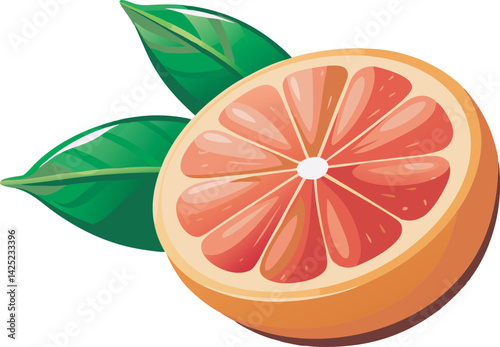 A vibrant and detailed vector illustration of a beautiful grapefruit, showcasing fresh, juicy segments with bold colors and artistic precision.