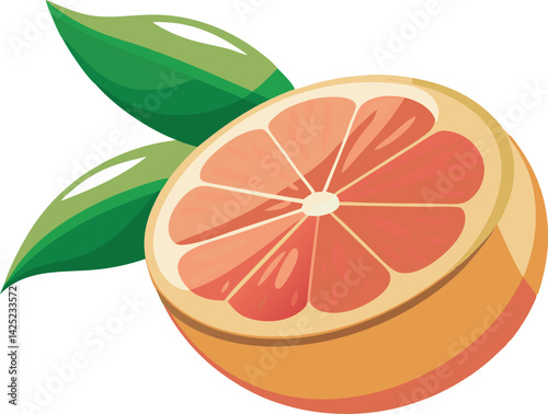 A vibrant and detailed vector illustration of a beautiful grapefruit, showcasing fresh, juicy segments with bold colors and artistic precision.