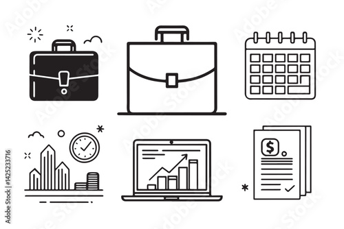Set of 6 outline icons related of Business and Office thin line icons. Editable stroke vector Stationary and more Illustration