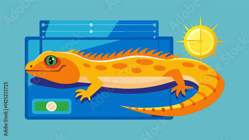 An attachment for a lizards tank displaying the UV exposure and basking temperatures ensuring optimal health for their colded pet.. Vector illustration