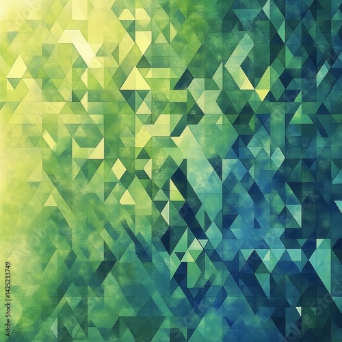 A green and blue abstract pattern with triangles and squares