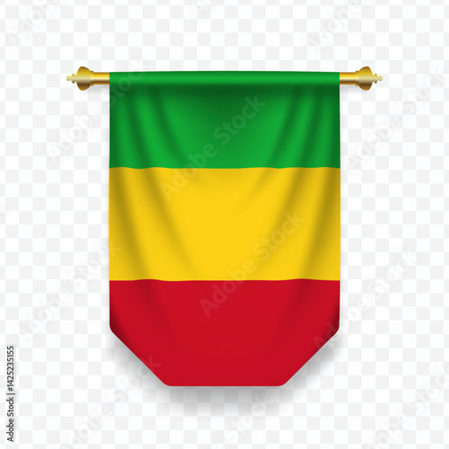 Flag of Mali. Vector illustration of a vertical hanging flag on a transparent background.