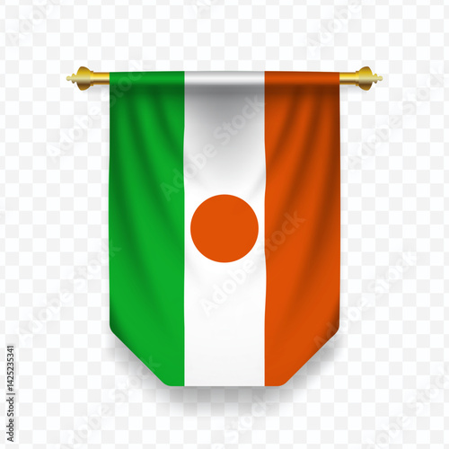 Flag of Niger. Vector illustration of a vertical hanging flag on a transparent background.