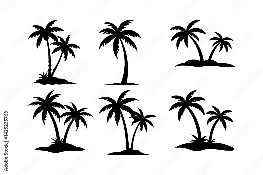 Fototapeta premium Silhouettes of Palm Trees on Small Islands