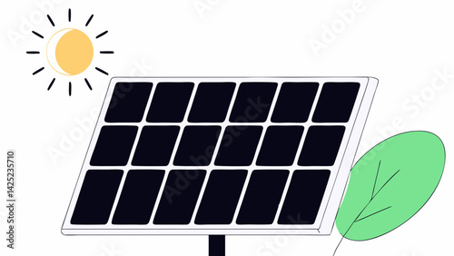 Solar Energy Vector, Eco Power Concept, Green Energy Illustration, Sun-Powered Panel Flat Art, Clean Energy Source Design