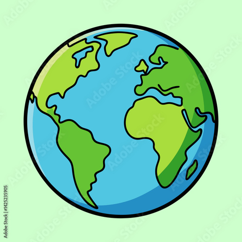 Cartoon Earth globe illustration showing the continents and oceans of the world
