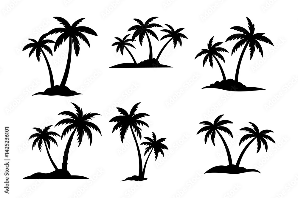 Naklejka premium Silhouettes of Palm Trees on Small Islands