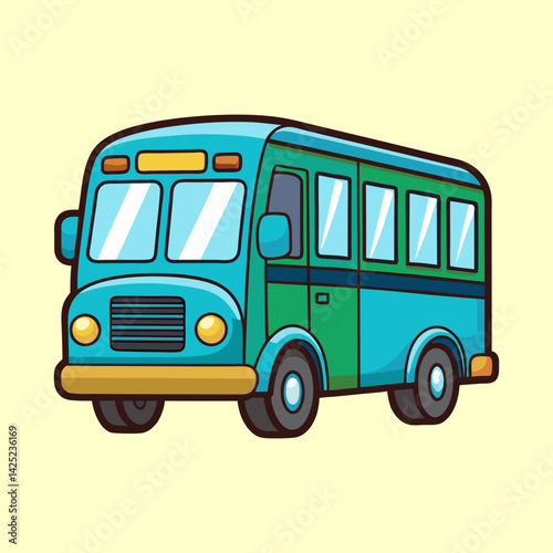 Cute cartoon illustration of a classic school bus in bright colors