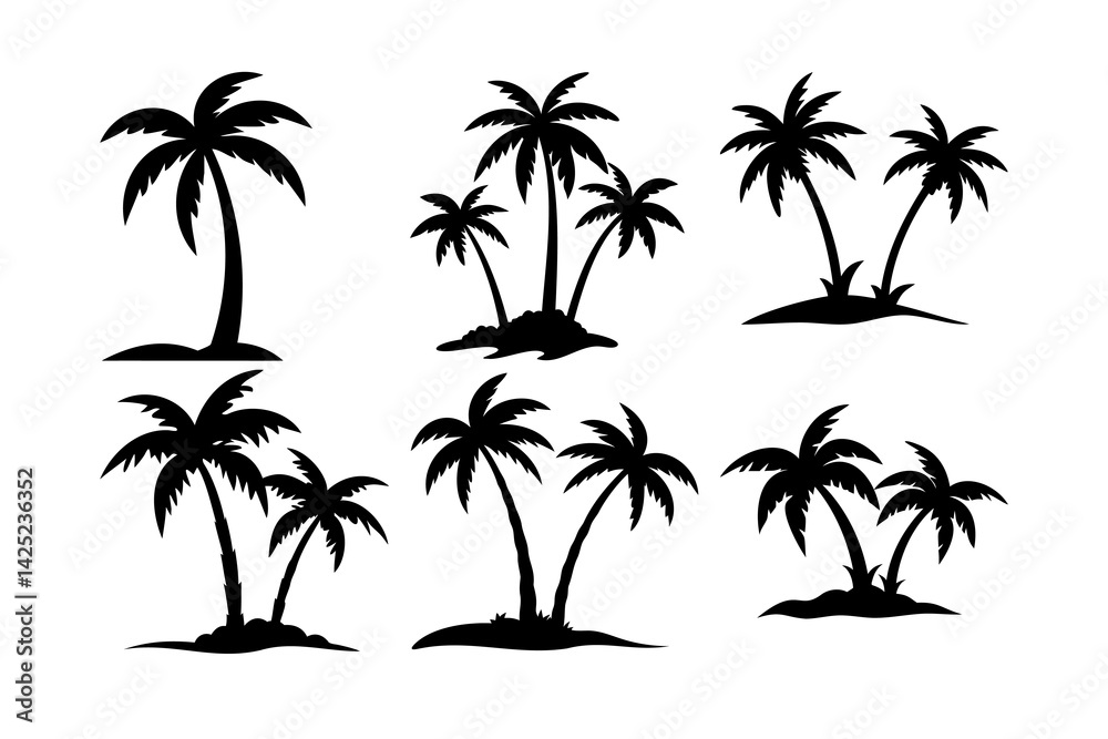 Fototapeta premium Silhouettes of Palm Trees on Small Islands