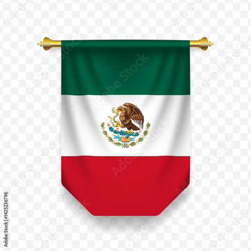 Flag of Mexico. Vector illustration of a vertical hanging flag on a transparent background.
