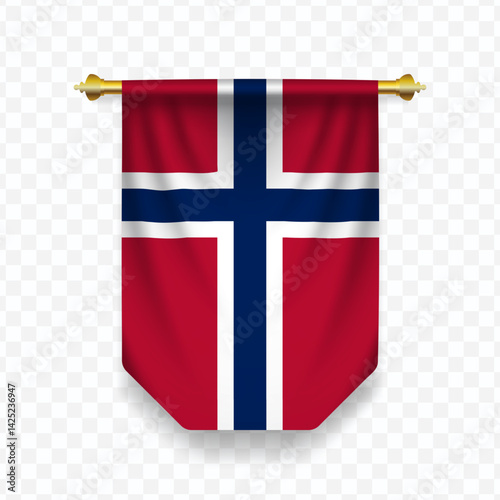 Flag of Norway. Vector illustration of a vertical hanging flag on a transparent background.