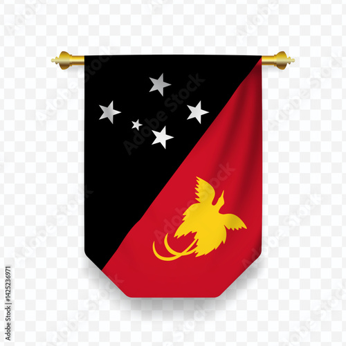 Flag of Papua Guinea Baru. Vector illustration of a vertical hanging flag on a transparent background.