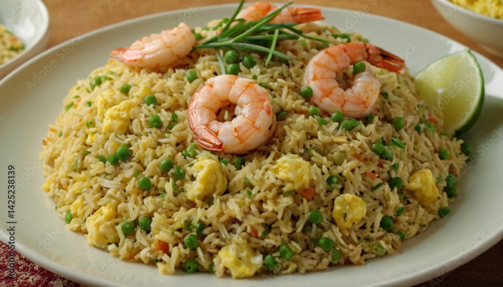 chinese fried rice with scrambled eggs, shrimp and chives chinese fried rice with scrambled eggs, shrimp and chives