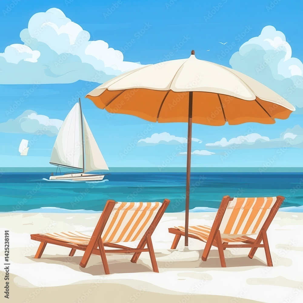 Obraz premium lounge chairs on the beach