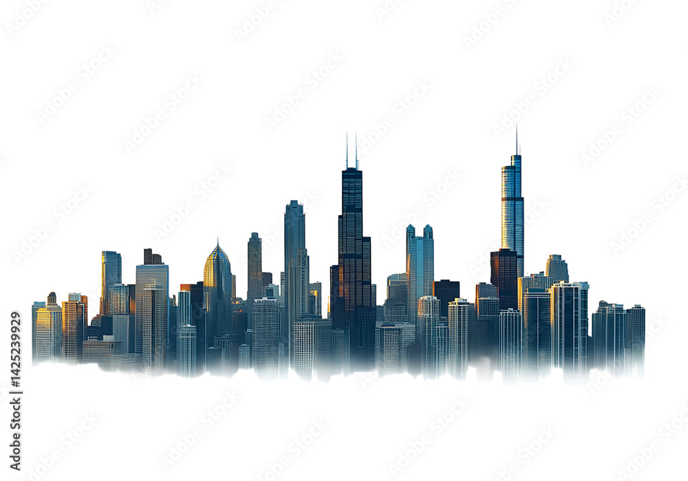 Obraz premium Sprites of the Chicago skyline, isolated on a transparent background