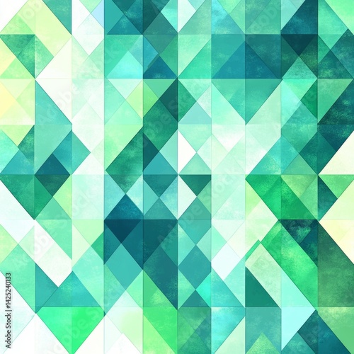 A green and blue abstract pattern with triangles and squares