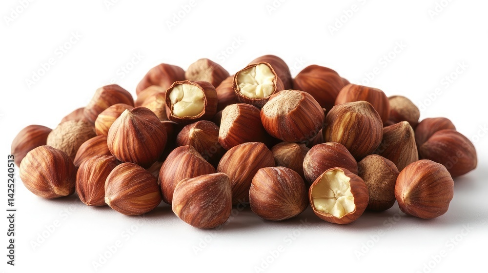 Nut Photography with Peeled Hazelnuts on a White Background Nut Photography with Peeled Hazelnuts on a White Background