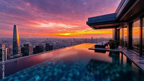 Spectacular Cityscape Sunset View from Infinity Pool