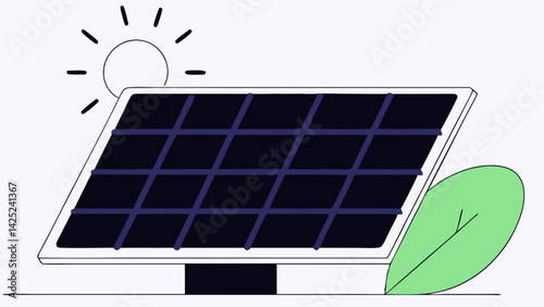 Solar Energy Vector, Eco Power Concept, Green Energy Illustration, Sun-Powered Panel Flat Art, Clean Energy Source Design