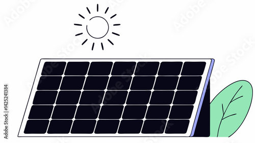 Solar Energy Vector, Eco Power Concept, Green Energy Illustration, Sun-Powered Panel Flat Art, Clean Energy Source Design