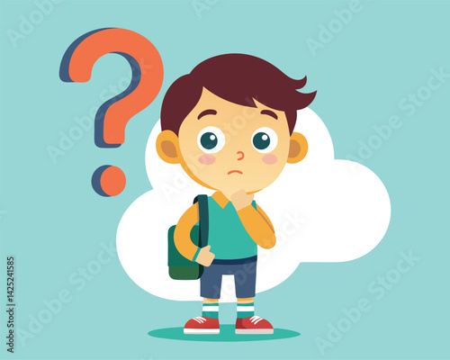 Thinking Boy with Question Mark. Illustration