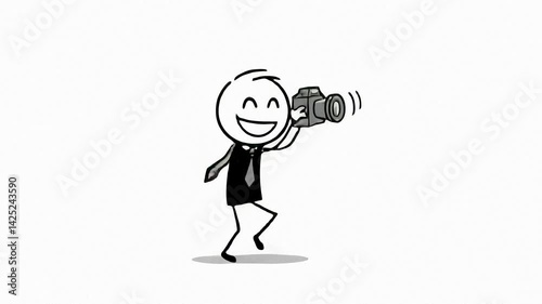 Joyful Stick Figure Photographer Capturing a Moment