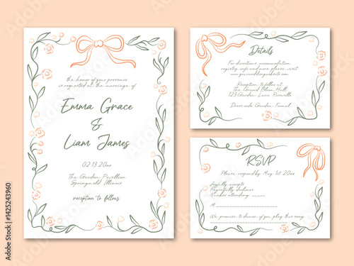 Whimsical Hand Drawn Wedding Invitation for Minimalist Modern Wedding Party